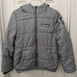 Timberland Kids Boy Gray Puffer Jacket Medium  10/12 Water Resistant Fleece line